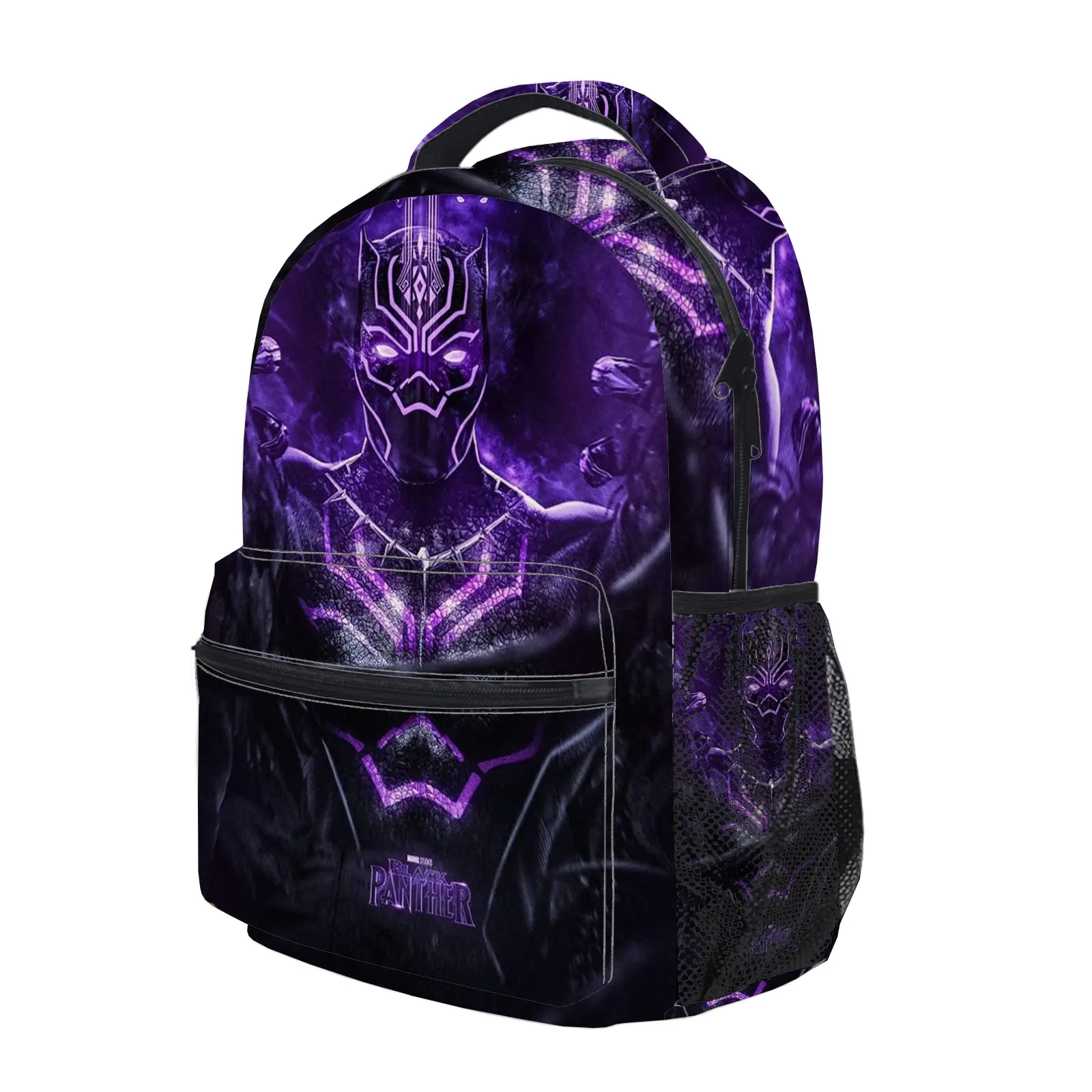 Black Panther Backpack, Cute Y2K Fashion School Bag for Girls and Teens, Durable Cartoon Printed Bookbag with Mesh Side Pockets, Lightweight Travel Daypack for Back to School c-10