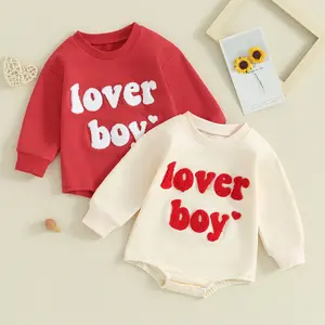 CPZVUCAK Newborn Baby Boy Girl Valentines Outfit Lover Boy Letter Embroidery Sweatshirt Bubble Romper Oversized Long Sleeve Bodysuit