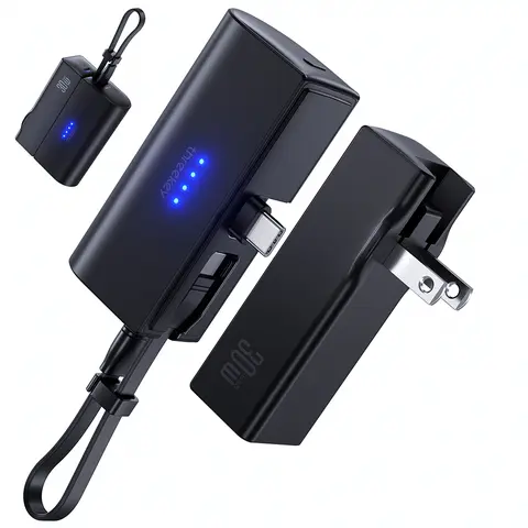 THREEKEY Portable Charger, Travel Power Bank 5000mAh 20W PD Charging Battery Pack with USB-C Port and 30W GaN Wall Charger for iPhone 16/15 Series, Samsung and Other Android Phone