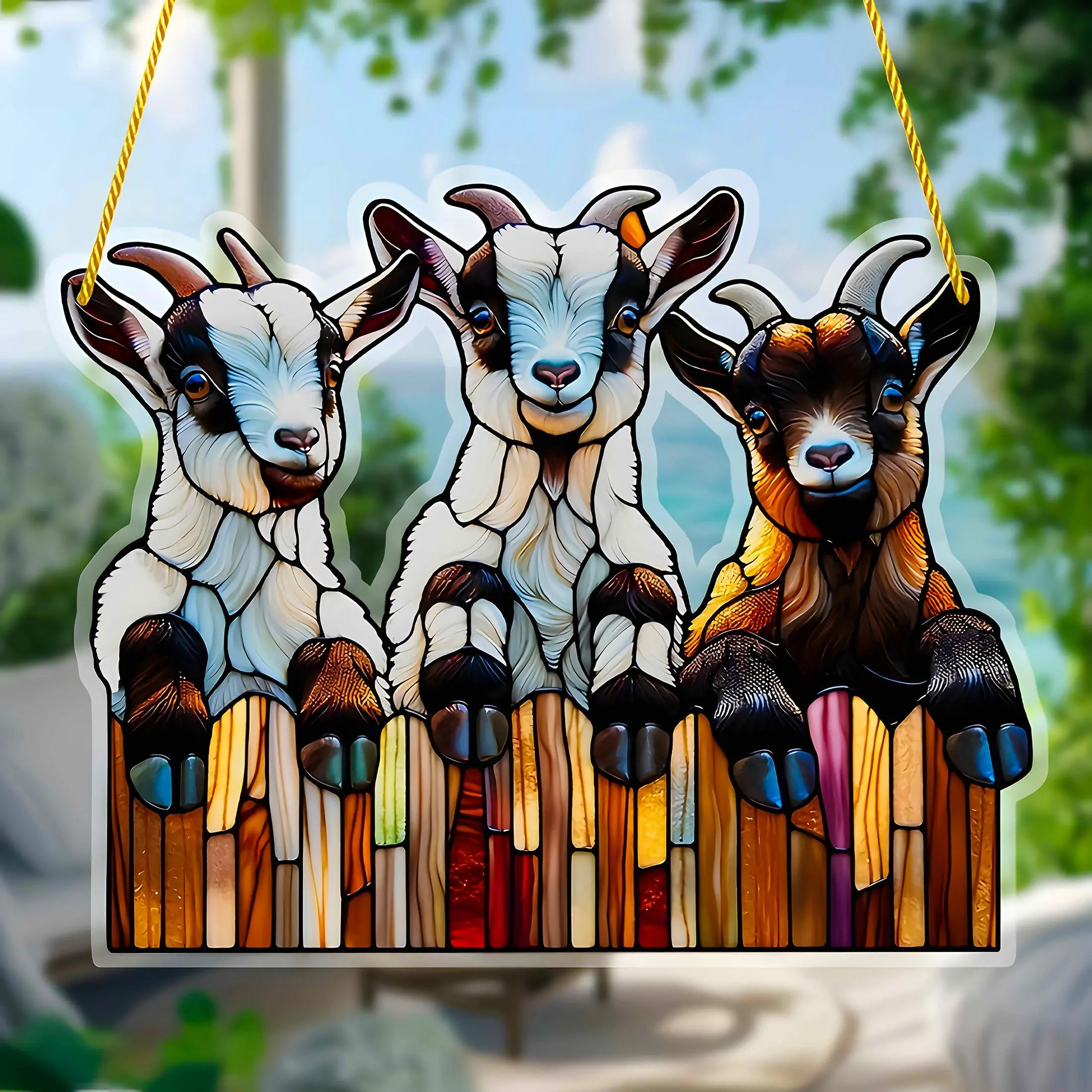 Goat Pattern Acrylic Sun Catcher, 1 Count Colorful Art Deco, Home Decorative Ornament, Window Hanging Decor for Home Garden, Room Decor Ornaments, Wall Hanging Design, House Decor Accessory, Boho Decoration