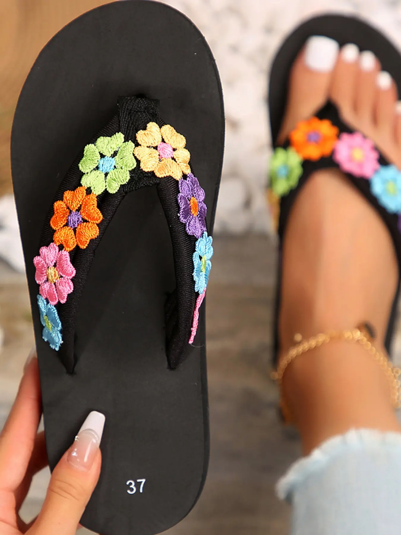 Women's Fashionable Flower Designed Open Toe Sandals, Casual Comfortable Flat Sandals for Summer, Lightweight Breathable Shoes for Daily Wear, Fashionable Floral Sandals, Girl, Flat Sole Sandals