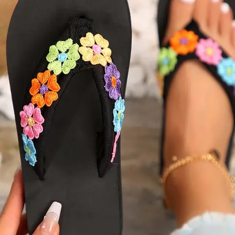 Women's Fashionable Flower Designed Open Toe Sandals, Casual Comfortable Flat Sandals for Summer, Lightweight Breathable Shoes for Daily Wear, Fashionable Floral Sandals, Girl, Flat Sole Sandals