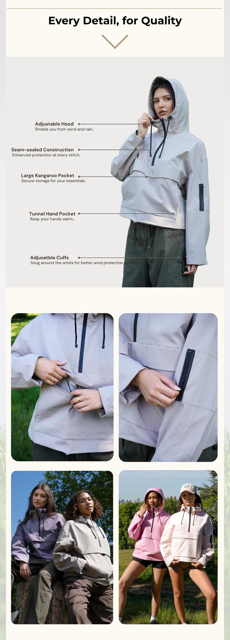 PUFFIT Women's StormTex Waterproof Oversized Fall Hoodie Coat Warm Half Zip Rain Jacket with Adjustable Waist, Hood & Cuffs, Jacket Outerwear with Large Kangaroo Pocket Ladies Clothes for All Seasons Daily Wear #FallFreshness