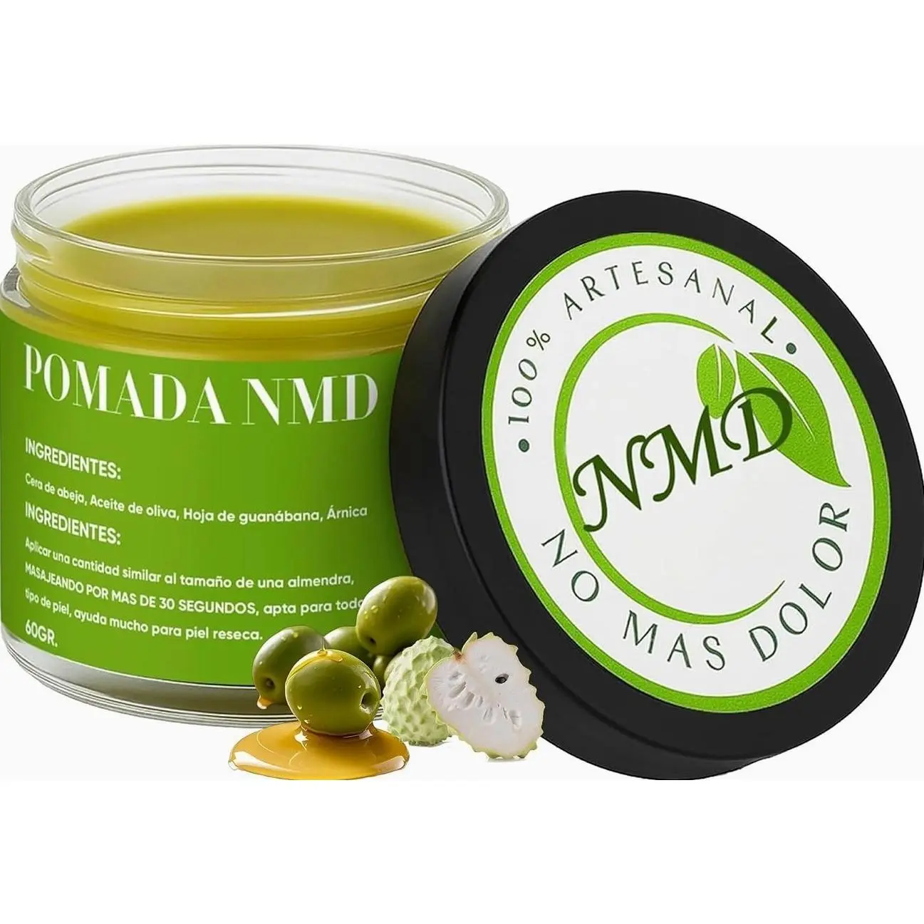 Pomada NMD, Pomada NMD para Dolor, Joint & Muscle Support Cream for Knee, Neck, Hip, Hands, Feet, with Soursop, Arnica, Olive Oil, Beeswax and Hemp Seed Oil, Non-Greasy 2oz Cream (1)