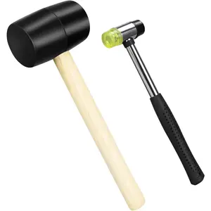 2pcs Mallet Set, 16oz & 25mm Double-Faced Soft Rubber Mallet, for Flooring, Woodworking, Furniture Repair(16oz & 25mm Hammer Set)