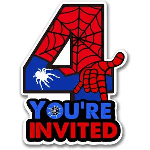 4th Birthday Party Invitations with Envelopes Four Shaped Invites for 4 Year Old Boy Birthday Party Favors Decorations Supplies, 20 Count