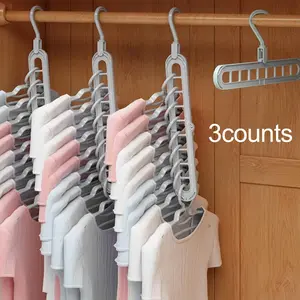Foldable 9-hole Hanger, 3 Counts Space Saving Clothes Organizer Hanger, Durable Clothes Hanger for Home & Dormitory Storage, Clothes Hanger Organizers