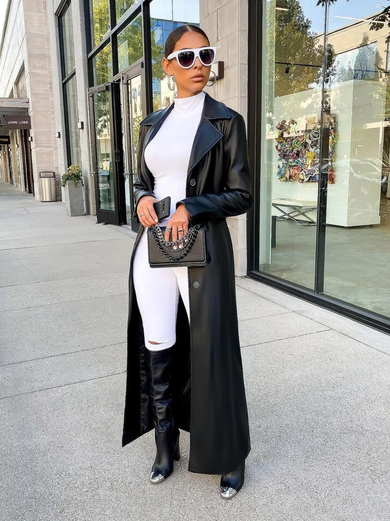 Women's Solid Button Front Longline PU Leather Coat Jackets, Casual Long Sleeve Lapel Neck Outerwear for Fall & Winter, Ladies Clothes for Daily Wear