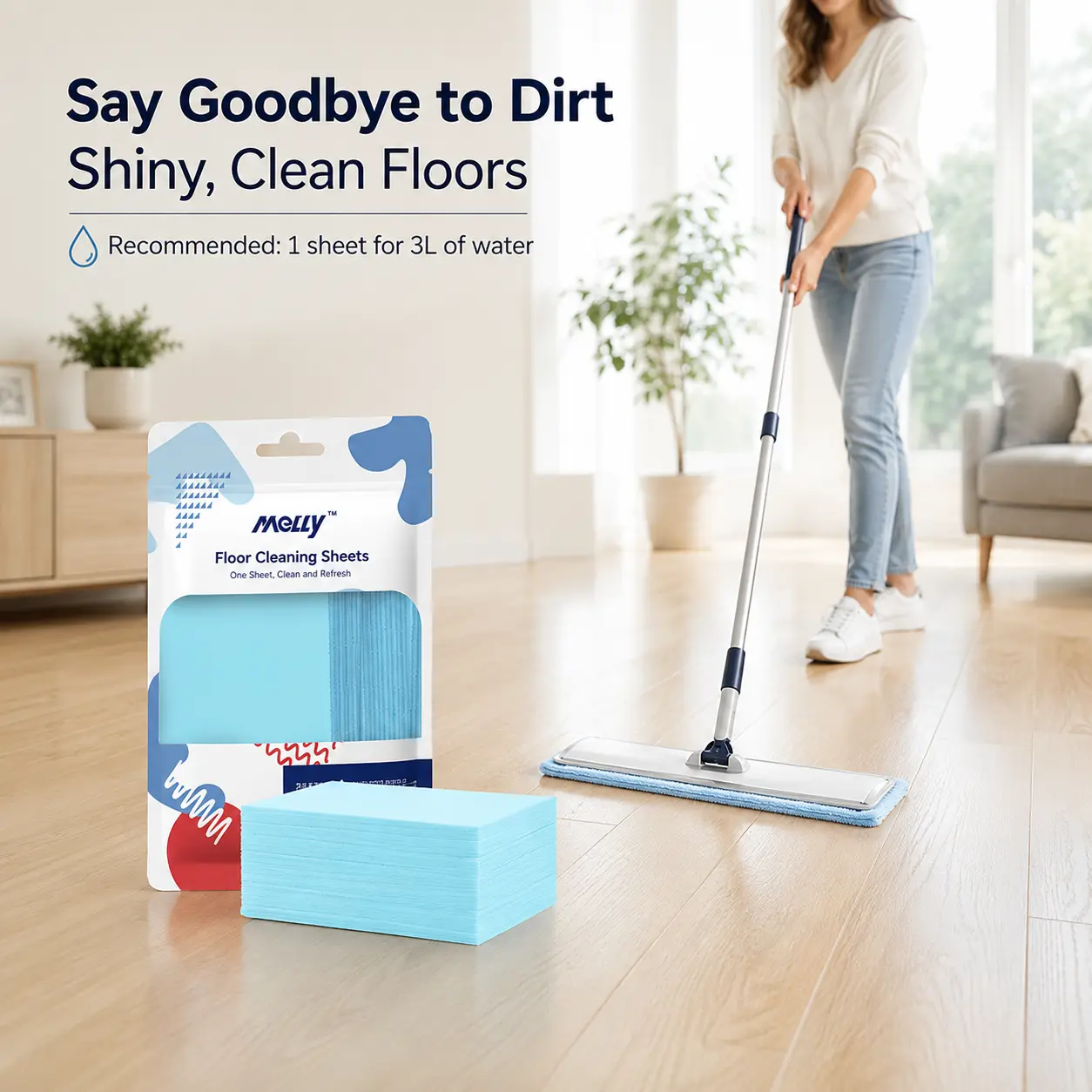 Hardwood Floor Cleaner Wipes 100 Sheets Multi-Effect Mopping Pads, No-Rinse Dissolvable Floor Cleaning Sheets for Tile Laminate Vinyl Marble, Deep Clean Pet Hair Dust & Sticky Mess, Streak-Free Shine, Fresh Scent, Kid & Pet Safe Mop Refills