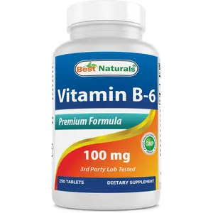 Best Naturals Vitamin B6 100 mg 250 Tablets Non-GMO Gluten-Free Dietary Supplement Made in USA GMP Compliant FDA Registered