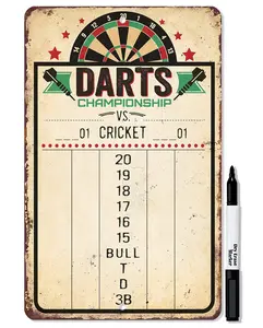 Dart Scoreboard (Beige) Dry Erase for Keeping Score in Games Cricket, 301 or 501 - Metal Sign