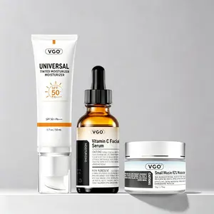 VGO A three - piece skincare set consisting of snail cream, vitamin C serum, and sunscreen. It offers moisture - locking, sun protection, and overall skin - caring benefits.