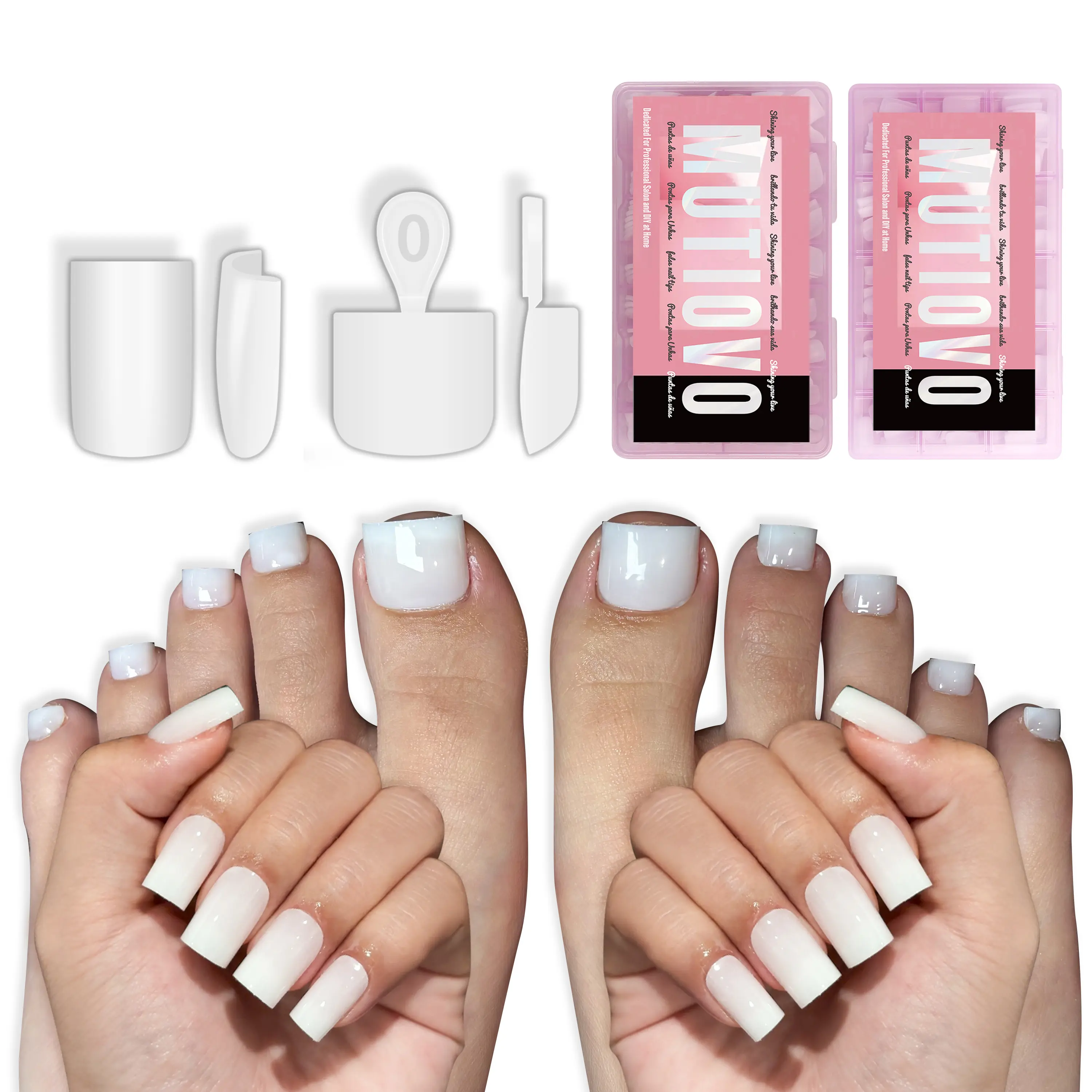 MUTIOVO 2-in-1 Fingernail & Toenail Set, 240 Pcs Milky White Soft Gel Press On Nails, Pre-Etched Medium Square Full Cover False Nail Tips, for DIY Mani-Pedi & Acrylic Extension, 15 Sizes