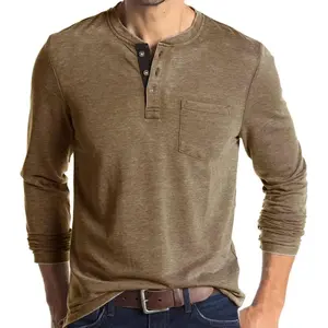Men’s Henley-Style T-Shirts – Long or Short Sleeves, Fashionable Casual Basic Solid Cotton Tees