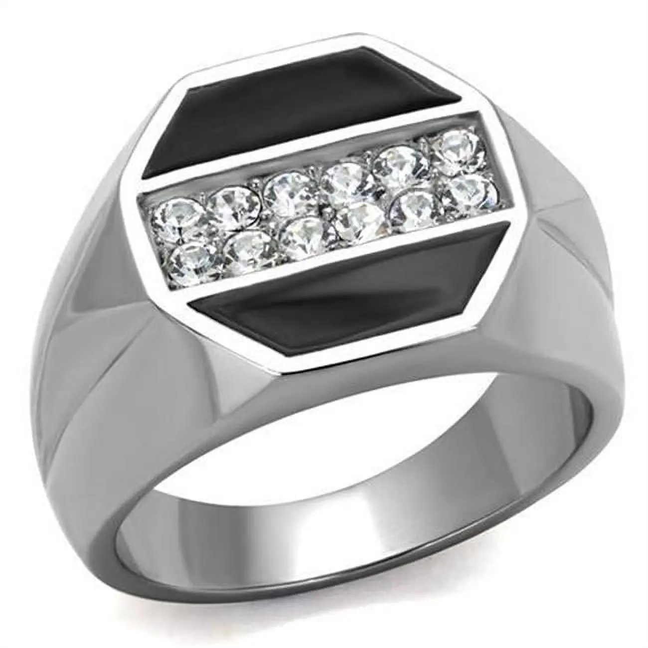 212 MAIN Men's High-Polished No-Plating Stainless Steel Fashion Ring - Size 14, Adorned with Top-Grade Crystals, Suitable for Casual Wear