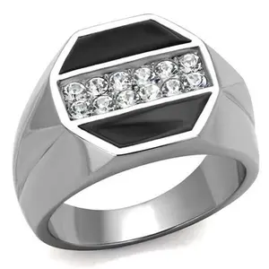 212 MAIN Men's High-Polished Stainless Steel Fashion Ring - Size 14, Decorated with Top-Grade Crystals