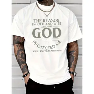 "God Bless Me" letter printed men's short-sleeved cotton T-shirt, comfortable and transparent.