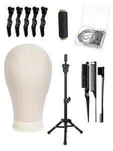 Complete Wig Styling Equipment for Novices: 22-inch Wig Stand + Tripod + T-Pins + Bristle Brush | Halloween Ready Wig Install Kit