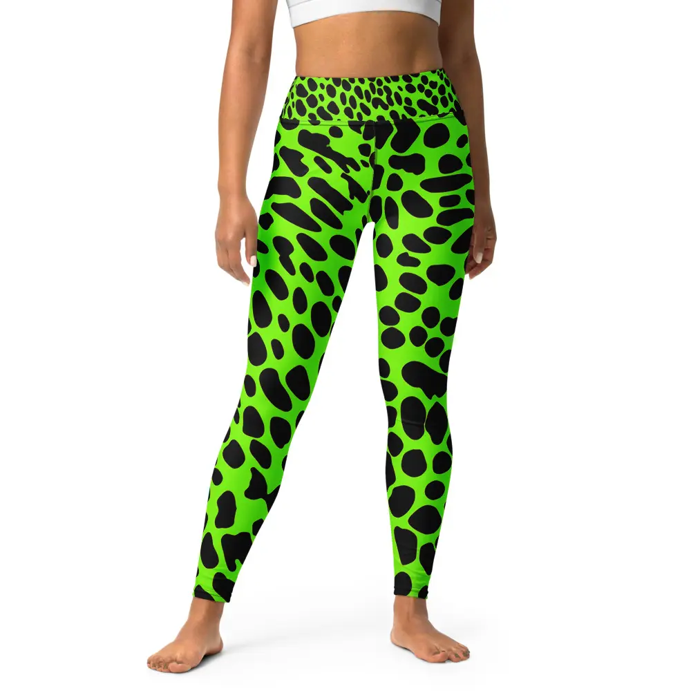 Neon Green Cheetah Print Yoga Leggings High-Waist Seamless Impact Leggings Super Soft Stretchy Comfortable Four-Way Stretch Microfiber Yarn