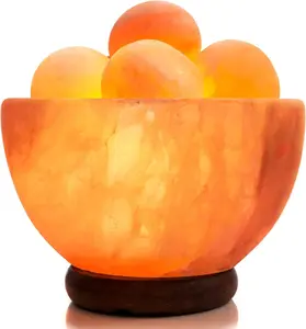 Himalayan Salt Lamp Bowl with 6 Massage Balls, Mothers Day Gifts for Mom, Dimmable Pink Rock Salt Lamp Light, Unique Home Decor for Bedroom, Spa Relaxation & Meditation
