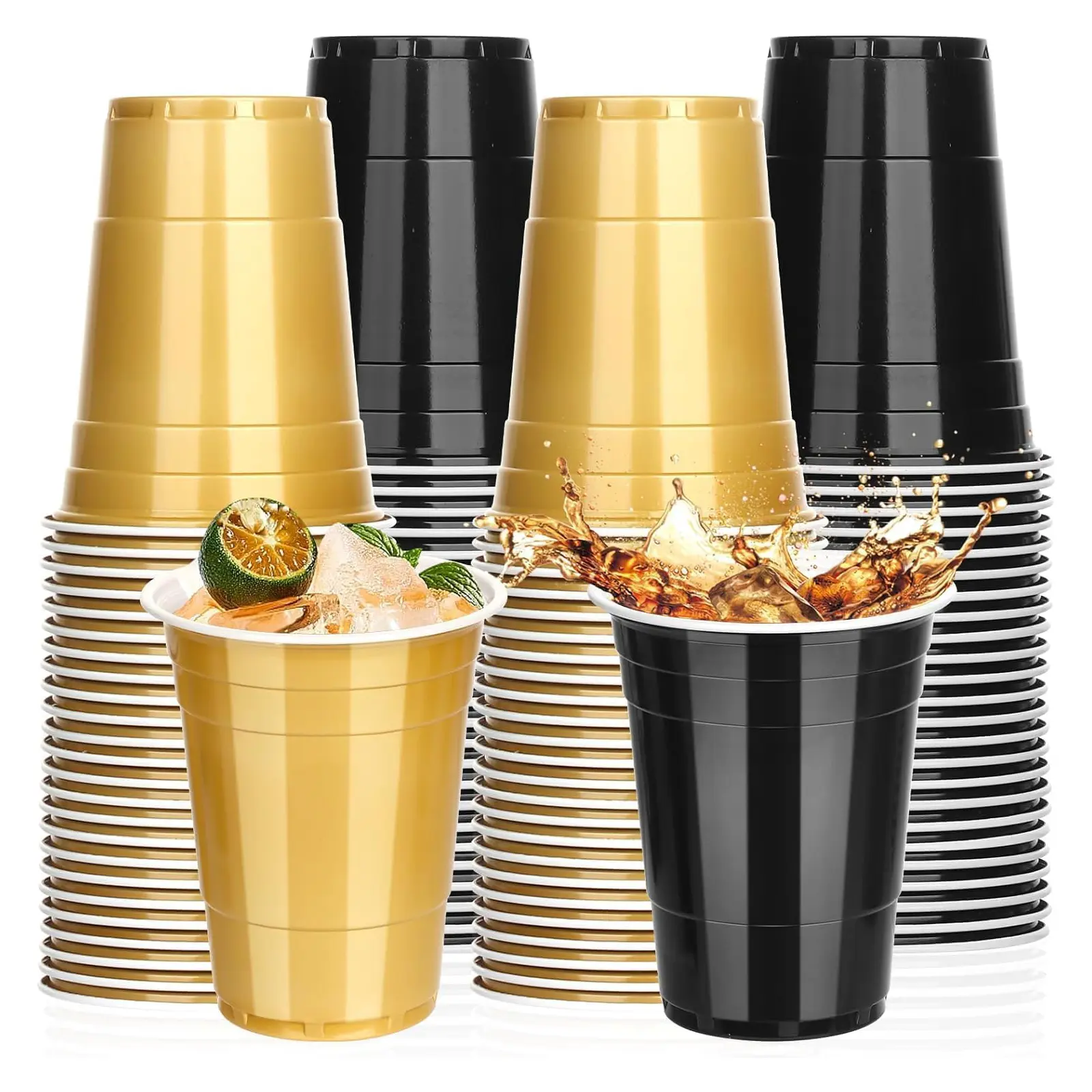 TO GO CUPS 16oz Plastic Cups Graduation Cups Black and Gold Cups Disposable Party Cups Bulk for Party Birthday and Festive Celebrations