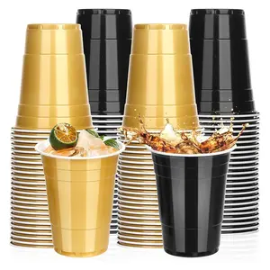 Black Friday 16oz Plastic Cups Graduation Cups Black and Gold Cups Disposable Party Cups Bulk for Party Birthday and Festive Celebrations