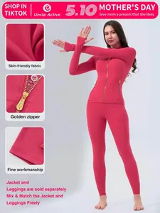 【Golden Zipper】【Gardenia Fragrance】Soft Brushed Women's Sporty Jacket, 25'' Inseam Leggings. Golden Zipper Jacket with Pockets, Yoga Pants, Thumbholes Design, Casual Wear for Women Sweat Suit Active Dresse Set