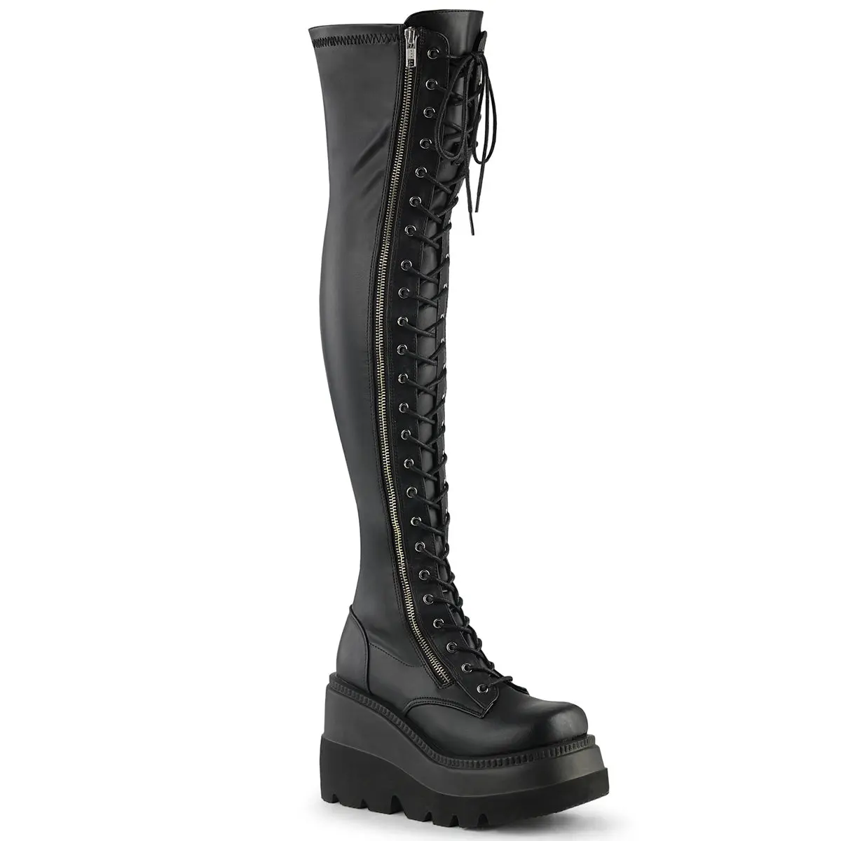 Demonia Shaker-374 Black Str. Vegan Leather Over-the-knee Boots Demonia Shaker-374 Black Str. Vegan Leather Over-the-knee Boots