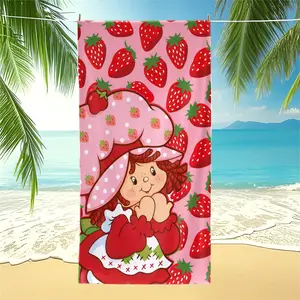 Cute Strawberry Girl Beach Towel (1 Piece), Strawberry Print, Strawberry Design, Absorbent Microfiber, Summer Essential