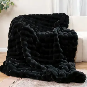 MACINSO Luxury Fluffy Cloud Blanket 60x80 Inch Super Soft Imitation Rabbit Fur Throw Ultra-Thick Plush Blanket for Couch & Home Decor Perfect Women's Gift in Elegant High-End Black