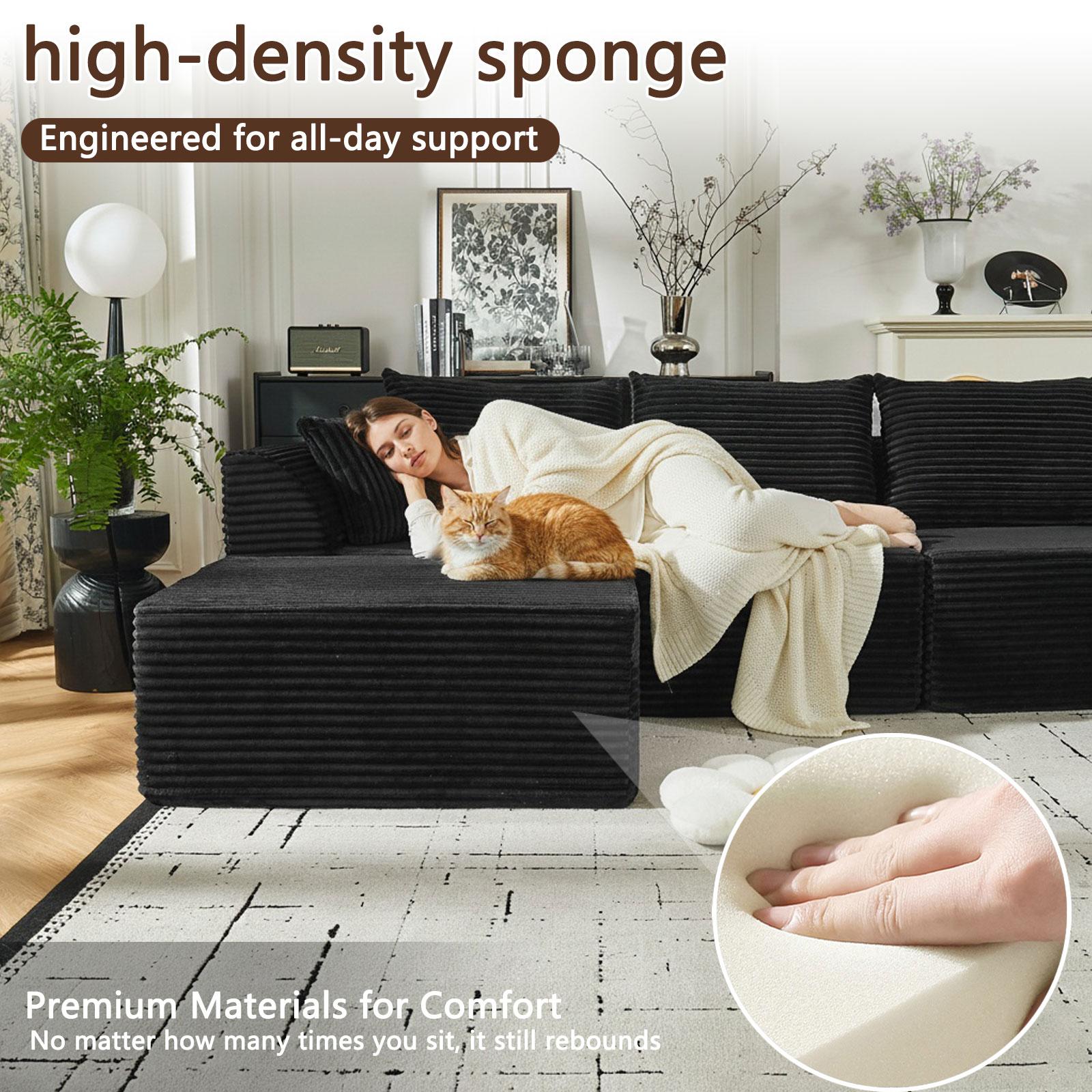 Niccae Cloud Modular Sectional Sofa, Deep-Seat Compression Sofas for Living Room with High-Density Memory Foam, Boneless Upholstered Design, No Assembly Required (Black), Cloud Sectional Sofa, Sofas Living Room