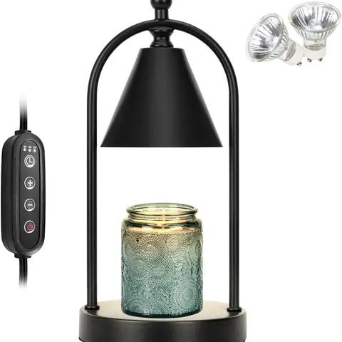 Candle Warmer Lamp with Timer, Electric Black Candle Warmer Light for Bedroom, Dimmable Wax Melts Warmer for Candle Jars, Home Decor Beside Lamp Gifts for Women (2 Bulbs Included) Easter gifts