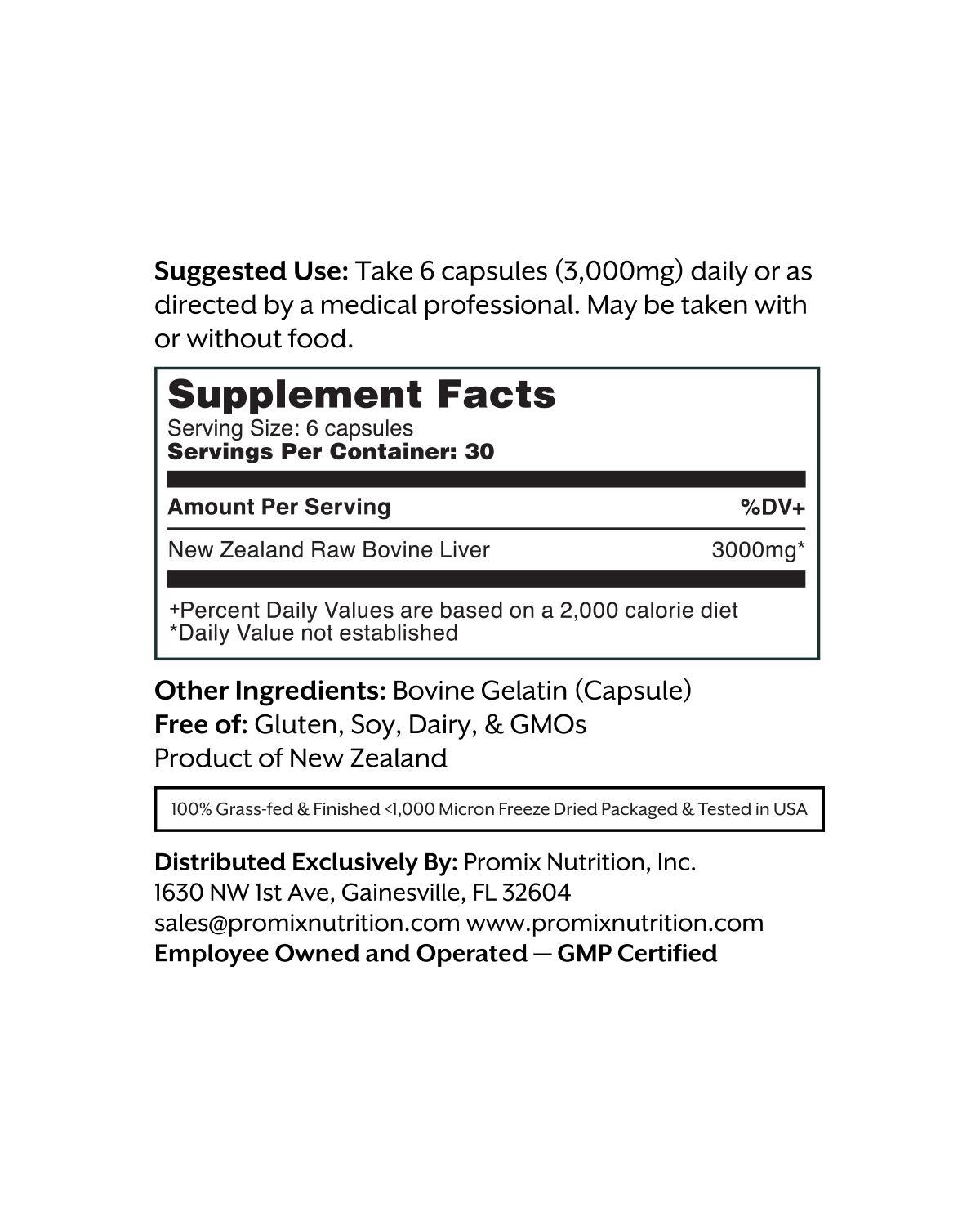 Promix Nutrition Grass Fed Raw Beef Liver Supplement