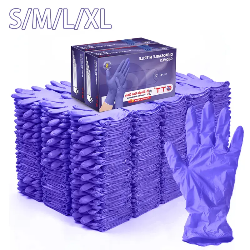 GTT Heavy-Duty Nitrile Exam Gloves, 5.5 Mil Thick, Powder-Free, Latex-Free, Anti-Slip Fingertips, Single-Use Bulk Box (100 Pairs/200 Pcs, 250 Pairs/500 Pcs Options) for Food Prep, Household Chores, S