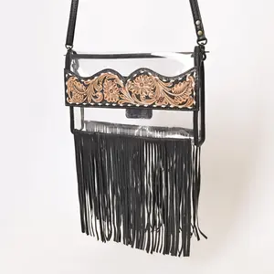 American Darling Clear Western Crossbody with Fringe – Hand-Tooled Genuine Leather Bag