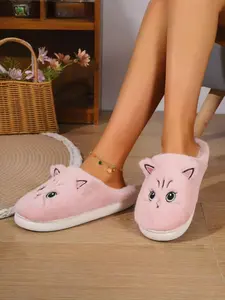 Cute Cat Shape Plush Slipper, Non-Slip Indoor Slippers, Girl's Heartfelt Home & Outdoor Fuzzy Slippers, Cozy and Comfortable