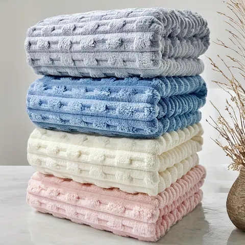 Brand new bamboo fiber bath towels 4 pack, 70*140 cm, twisted rib design, absorbent, quick-drying, soft, durable, frameless coral fleece, suitable for spa, gym and home, water absorbent towel, Bathroom towels