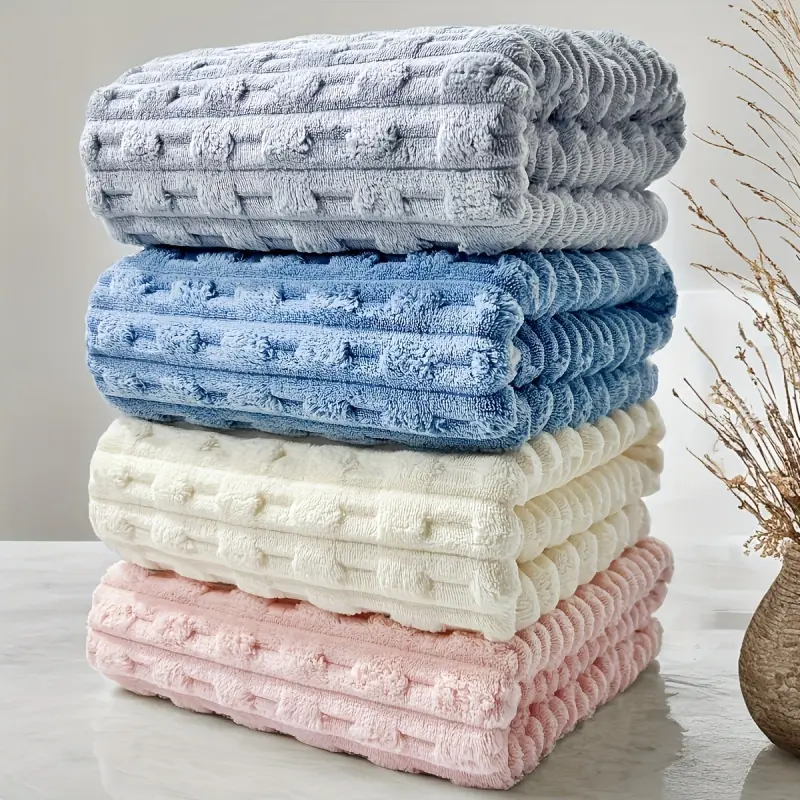 Brand new bamboo fiber bath towels 4 pack, 70*140 cm, twisted rib design, absorbent, quick-drying, soft, durable, frameless coral fleece, suitable for spa, gym and home, Bathroom towels