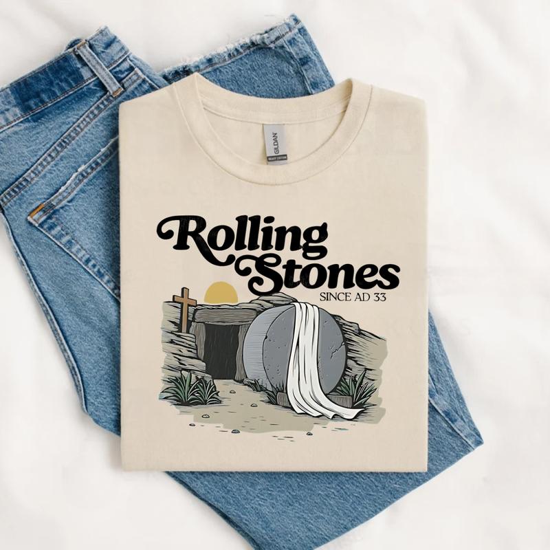 [Saleup to 75%] Rolling Stones T-Shirt, Trendy Easter Clothing, Jesus Christ Shirt, Gift For Christian, Faith-Based Graphic Tee, Gift For Her, Religion T