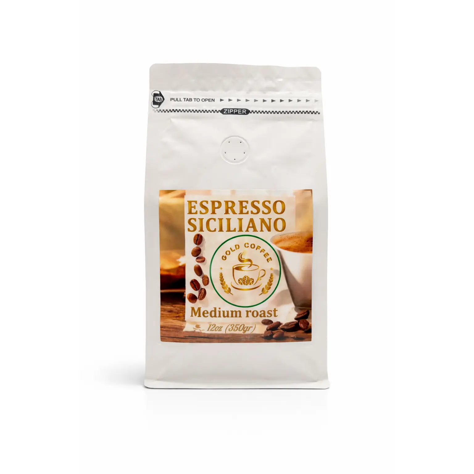 Gold Coffee Espresso Siciliano Medium Roast 12oz 340gr Bag