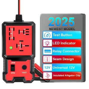 New Car Battery Tester and Relay Test Instrument, 12V LED Indicator, 4 Pin Rotating Button, Insulated Crocodile Clips, All Vehicles, Durable Plastic, Automotive Battery Relay Tester