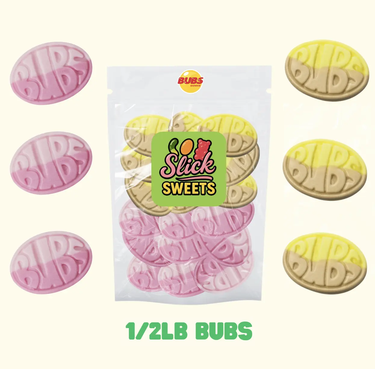 Bubs 1/2lb Banana Toffee and Strawberry Pomegranate Swedish Foamy Soft Candy Skulls Classic Nostalgic Treats Sweet Delight Flavor