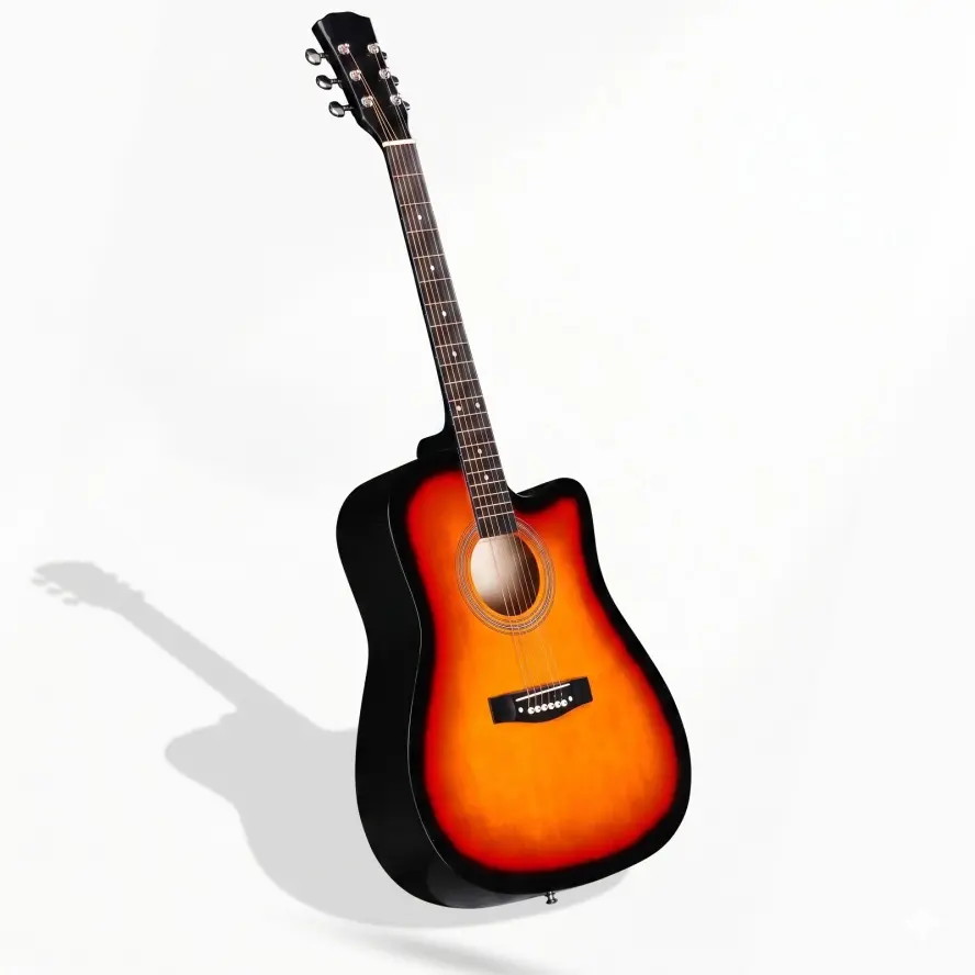 41 Inch Cutaway Acoustic Guitar, Sunset Finish, Full-Size Steel String Guitar with Gig Bag, Capo, Digital Tuner, Extra Strings, Picks, Strap and Wrench Tool for Beginners, Students, Adults, Practice, Travel,