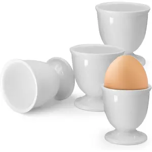 4 Pcs Ceramic Egg Stand Holders White Porcelain Egg Cups for Soft Boiled Eggs, Suitable for Kitchen Restaurant Breakfast and Party Dining
