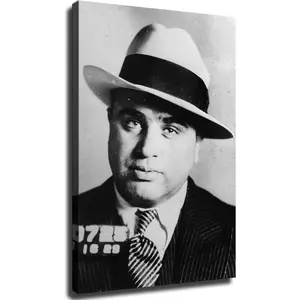 Al Capone Mugshot Vintage Gangster Print Poster Criminal Black & White Photograph Remastered Al Capone Mugshot Canvas Wall Art Poster for Bedroom Living Room Decor (Framed,12*18inch) Decoration Ornaments