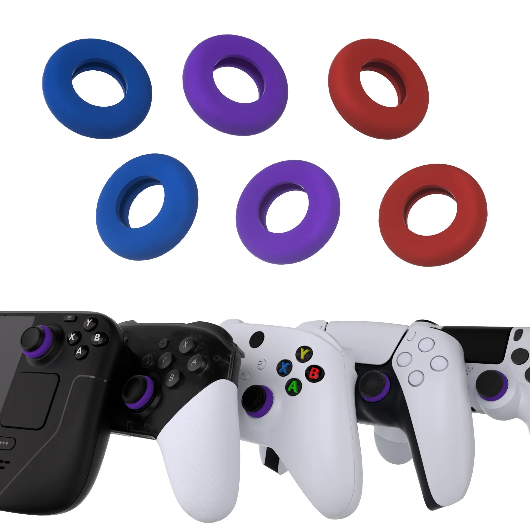 PlayVital 3 Pairs Silicone Precision Rings for PS5, for PS4, for Xbox Series X/S, Xbox One, Xbox 360, for Switch 2 Pro - 3 Different Strengths, Aim Assist Target Motion Control Rings Gaming Accessories