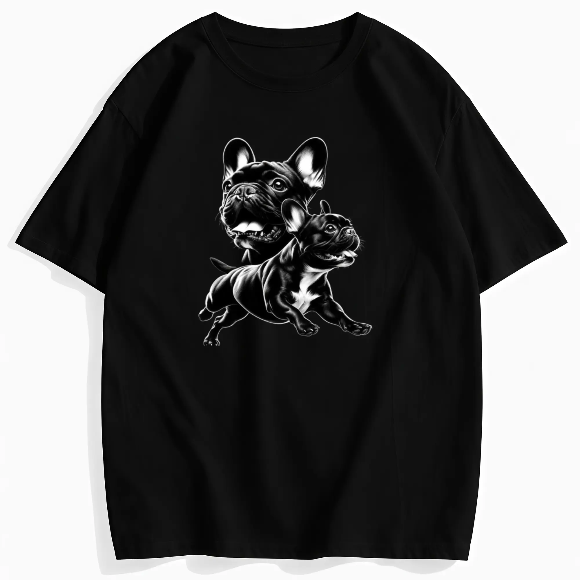 Men'S Unisex'S French Bulldog Graphic Tshirt Frenchie Line Art Casual Round Neck Short Sleeve Shirt Comfort Fit Medium Stretch Fabric Cute Dog Lover Apparel for Casual Attretro Casual Short-Sleeved T-Shirt with a Round Neck And Prin