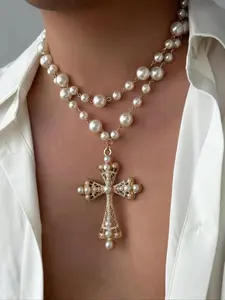 Fashion Gothic Cross Pendant Necklace, Vintage Layered Party Jewelry, Daily Wear, Birthday Gift, Versatile Elegant Accessory, Alloy Material, Gothic Cross Design, Vintage Layering, Multilayer Necklace