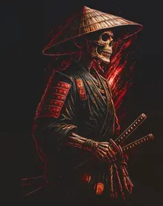 Halftone Skull Samurai Design for Black Fabric Ready to Press Heat Transfer DTF Transfer Direct to Film