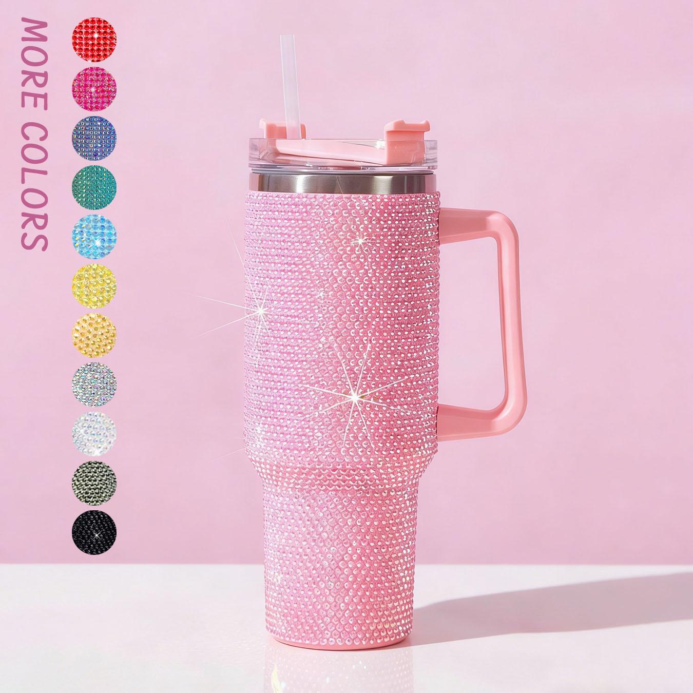 40oz Bling Rhinestones Tumbler with Handle - Sparkly Stainless Steel Water Bottle for IceCoffee, Must-Have CarAccessories & GymEssentials, Diamond Studded Cup for Women, Cute Birthday Gifts